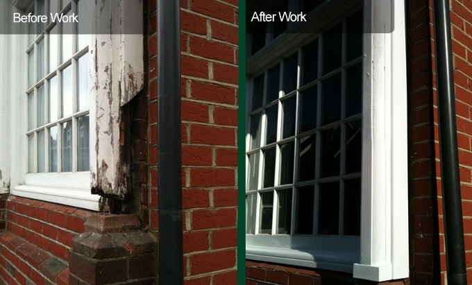 Large sash window before and after renovation