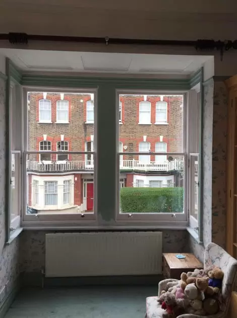 New double glazed sash windows in West London, view from inside