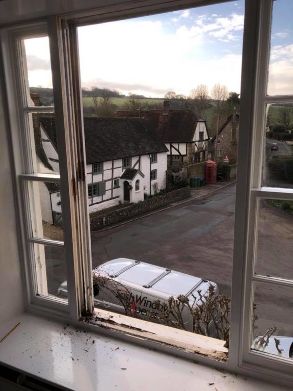 Refurbishment of upstairs sash windows in Amberley Sussex