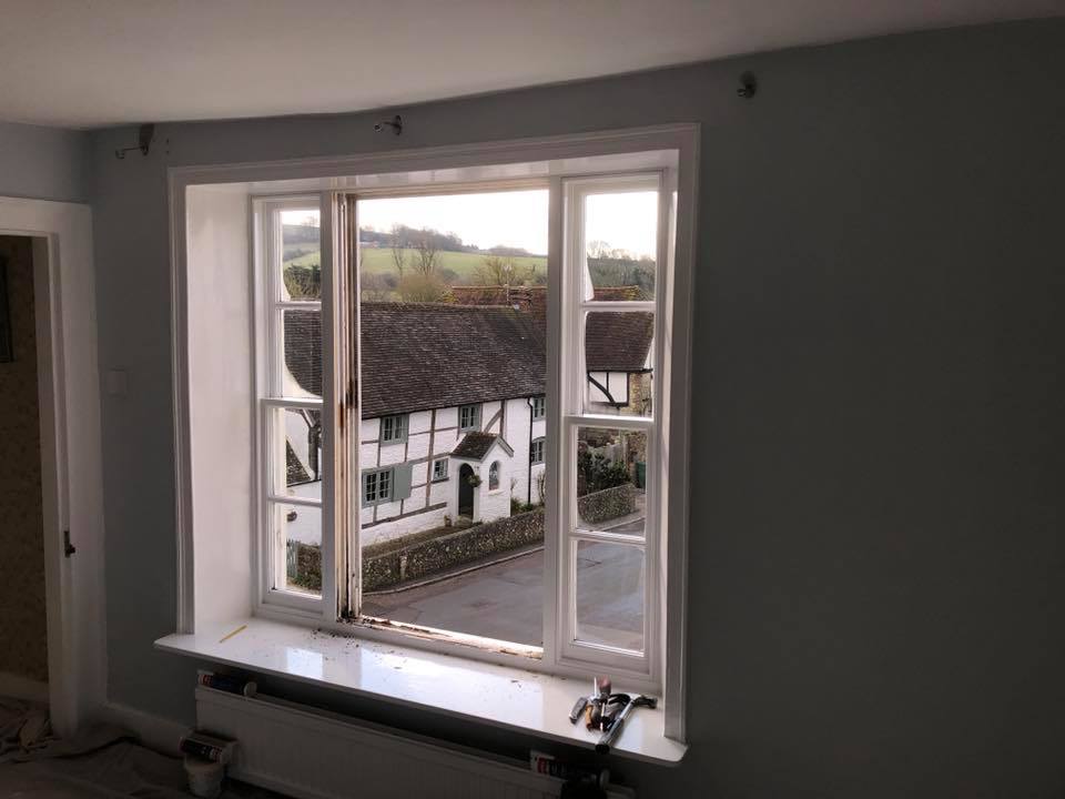 Refurbishment sash windows in Amberley, view from inside