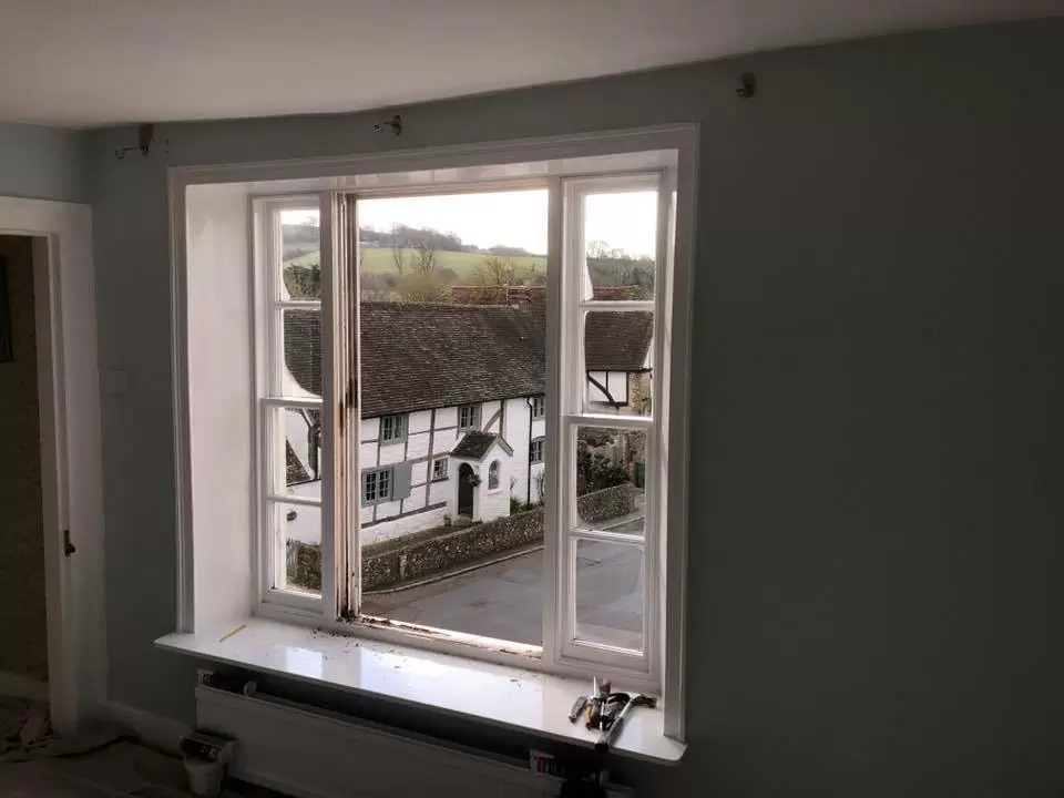 Refurbishment sash windows in Amberley, view from inside